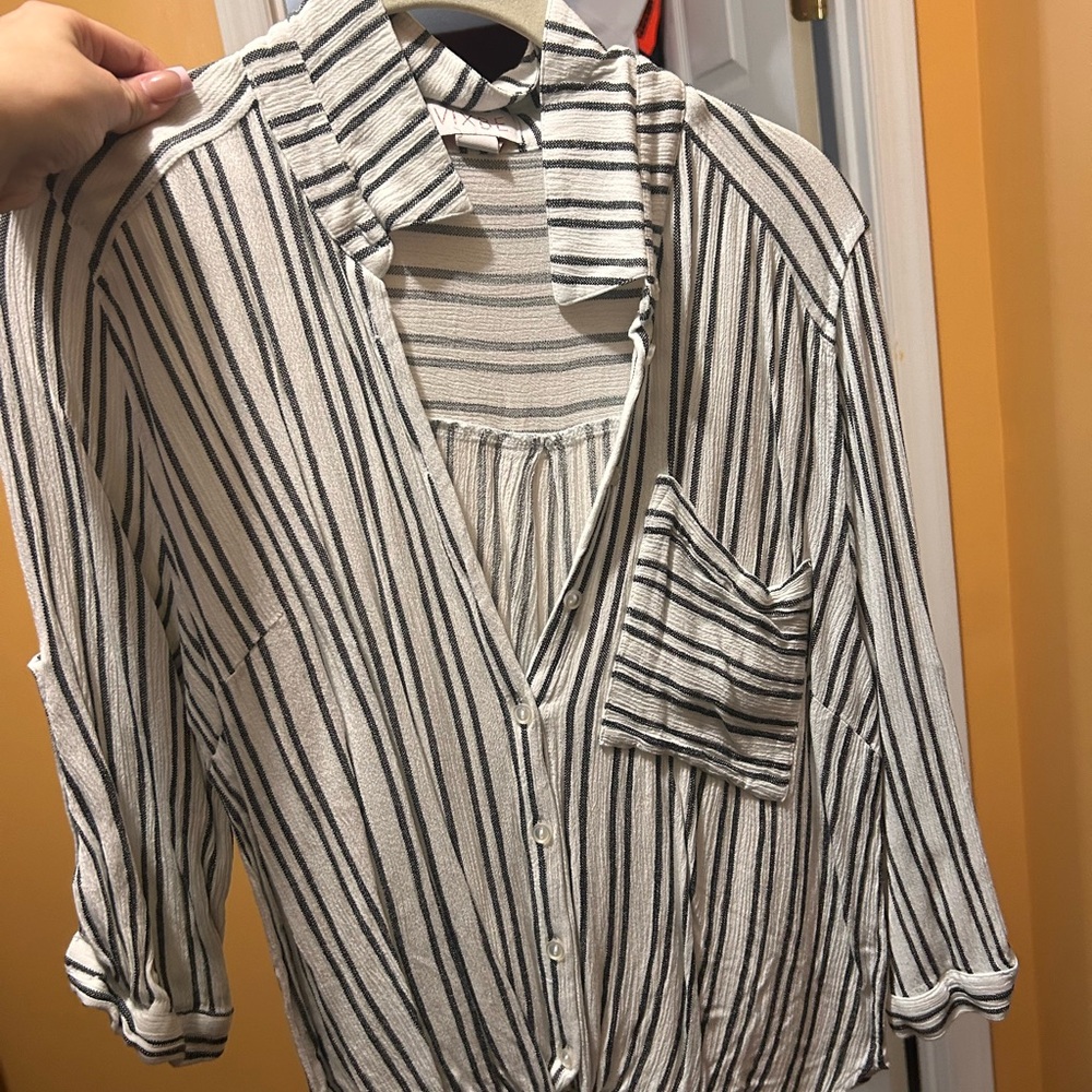 Striped Button-Up Women's 3/4 sleeve